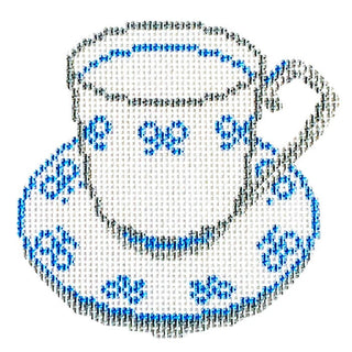 Blue Bow Teacup Painted Canvas Goodpoint Needlepoint 
