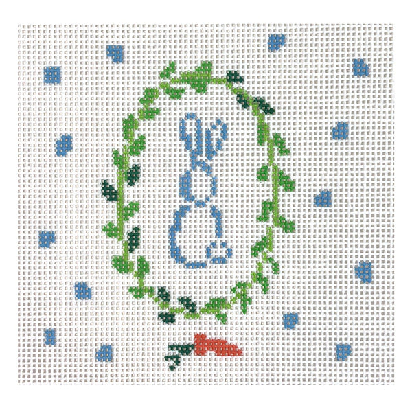 Blue Bunny Wreath 4x4 | Needlepoint.Com