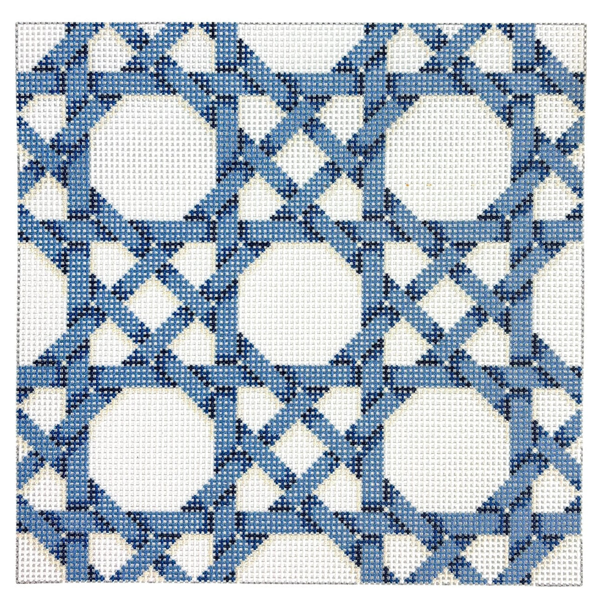 Blue Caning 8" x 8" Printed Canvas Two Sisters Needlepoint  - 1