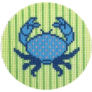 Blue Crab 3" Round Printed Canvas Two Sisters Needlepoint 
