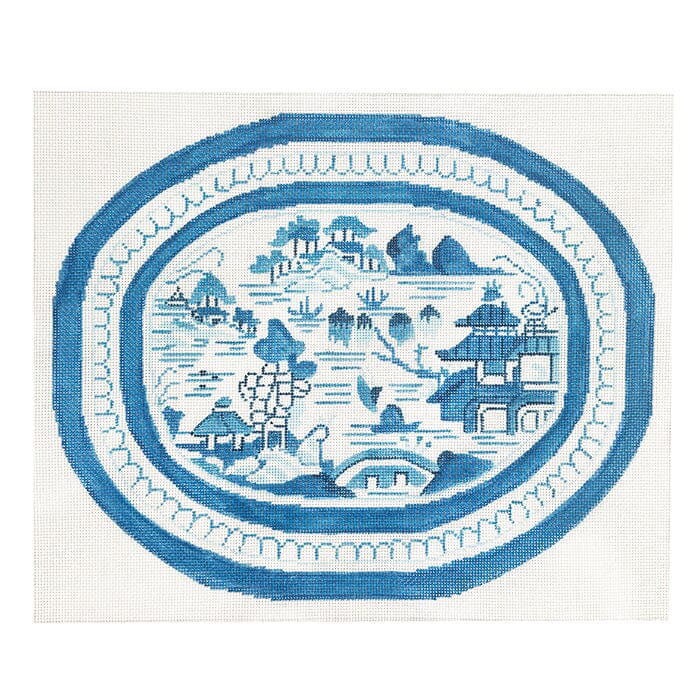 Blue Export Platter Painted Canvas Jean Smith 
