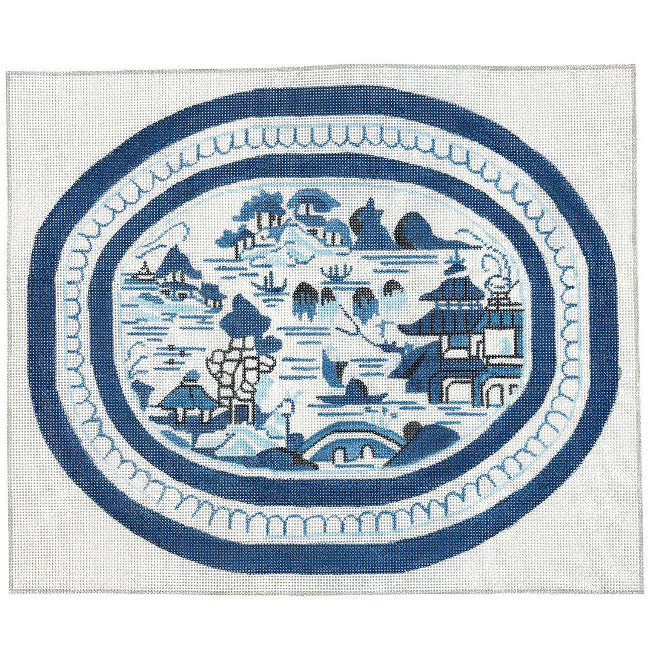 Blue Export Platter Painted Canvas Jean Smith 
