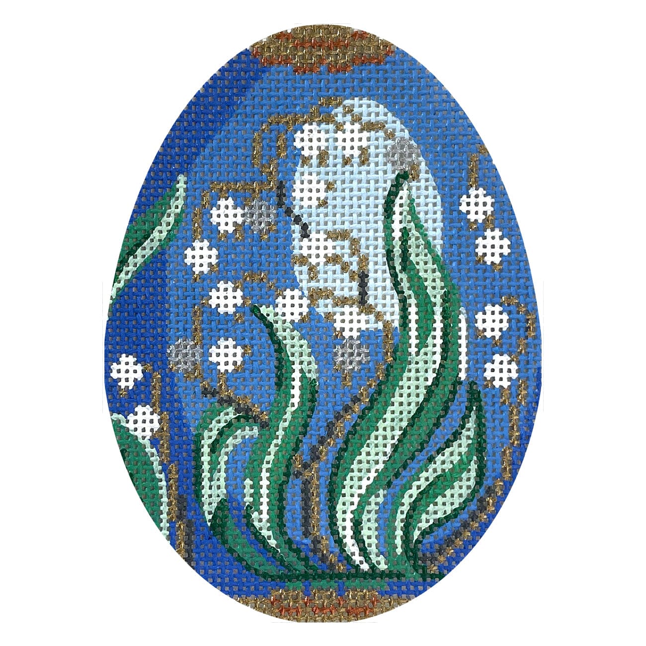 Blue Faberge Egg, Lily of the Valley Painted Canvas Lee's Needle Art Inc.  - 1
