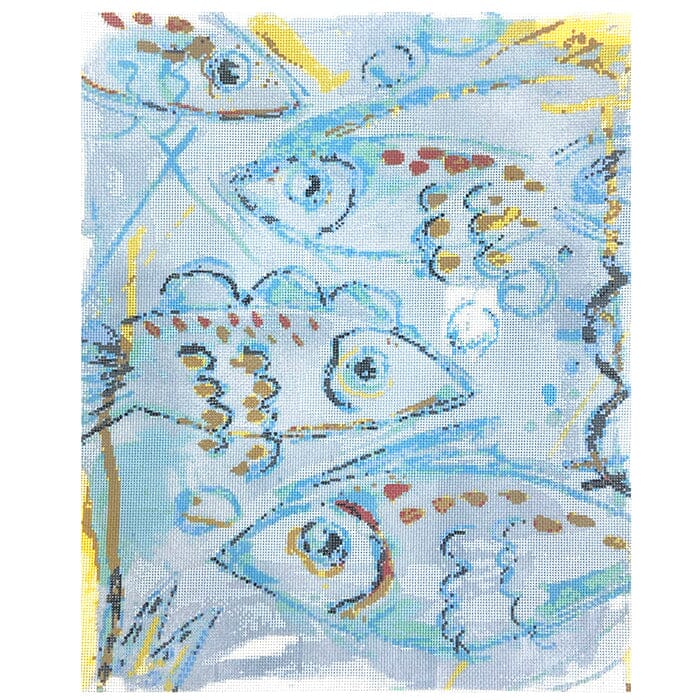 Blue Fish in Motion Painted Canvas Camilla Moss 
