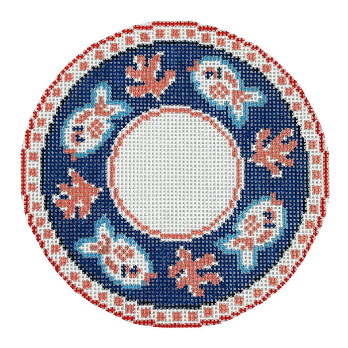 Blue Fish Plate Painted Canvas Rachel Barri Designs  - 1