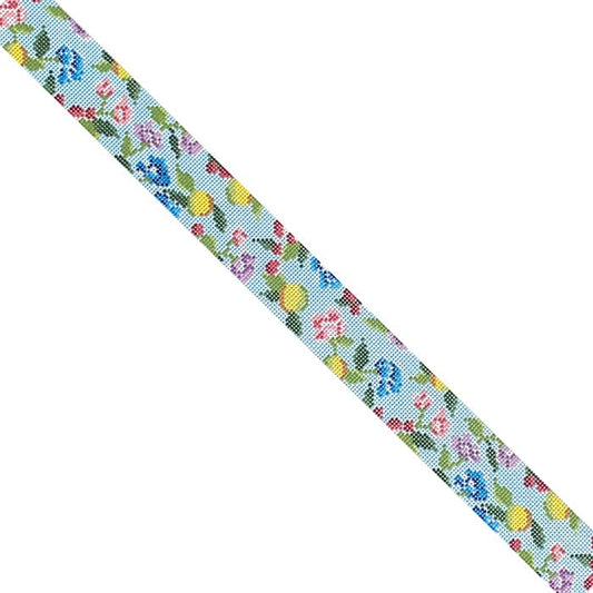 Blue Floral Dog Collar Painted Canvas C'ate La Vie 