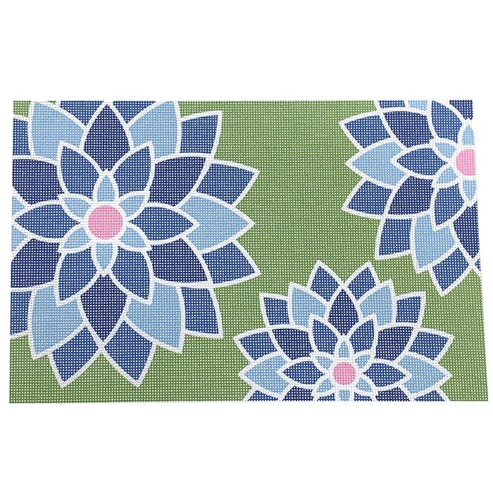 Blue Graphic Flower Clutch 18 mesh Painted Canvas Pepperberry Designs 