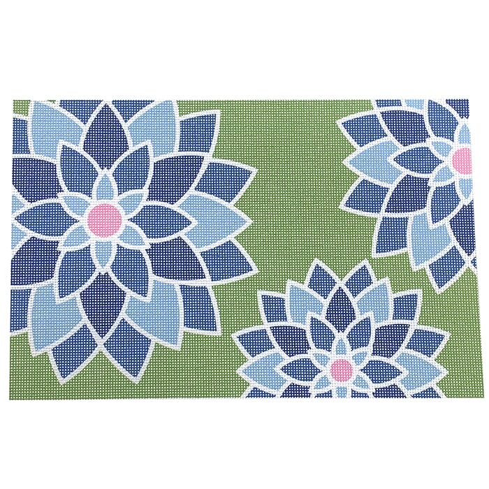 Blue Graphic Flower Clutch 18 mesh Painted Canvas Pepperberry Designs  - 1