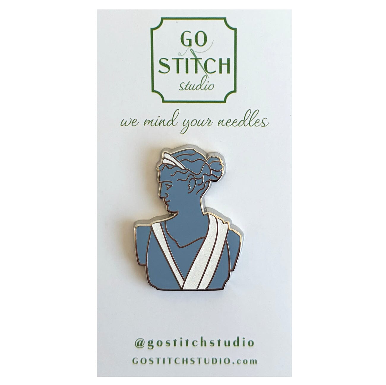 Blue Greek Goddess Statue w/Glitter Needle Minder Accessories Go Stitch Studio 
