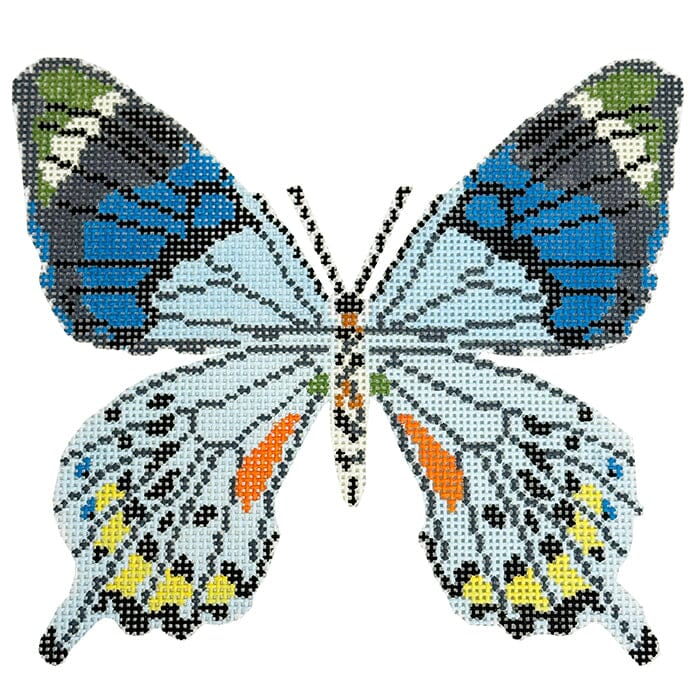 Blue Grey Butterfly Ornament on 18 Painted Canvas Initial K Studio  - 1