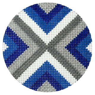 Blue Grey Stripe 4" Round Painted Canvas Initial K Studio 
