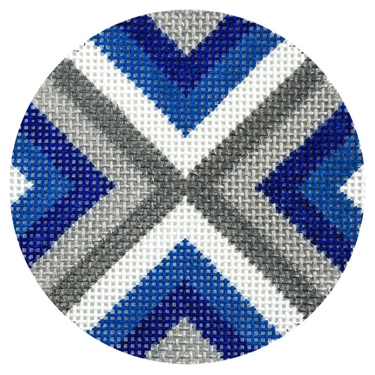 Blue Grey Stripe 4" Round Painted Canvas Initial K Studio 