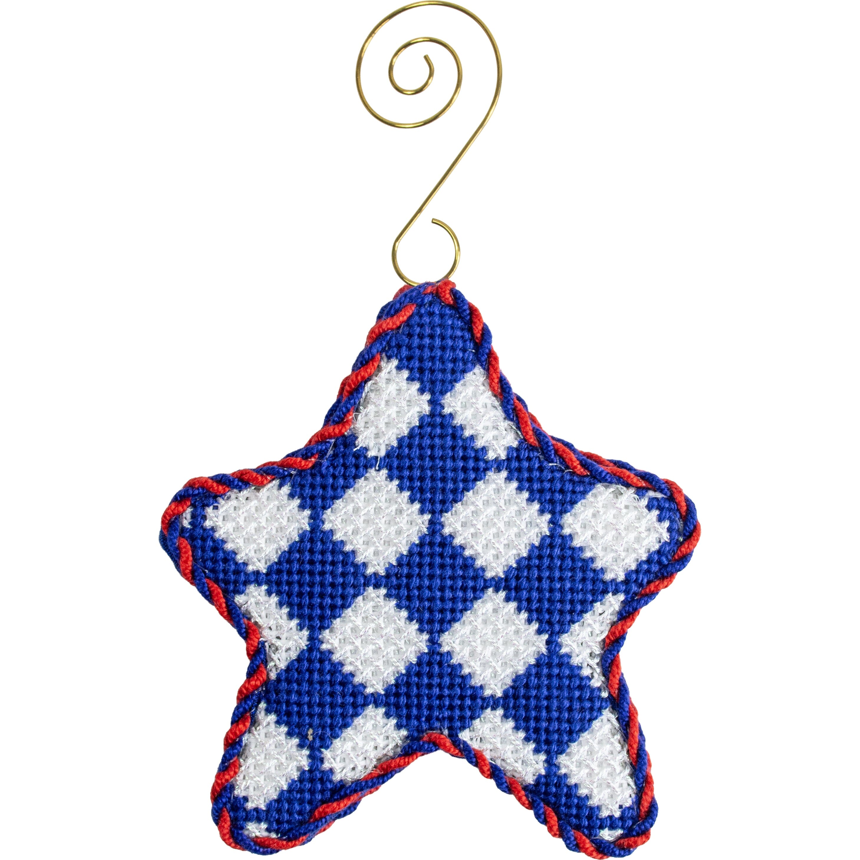 Blue Harlequin Star Printed Canvas Two Sisters Needlepoint  - 1