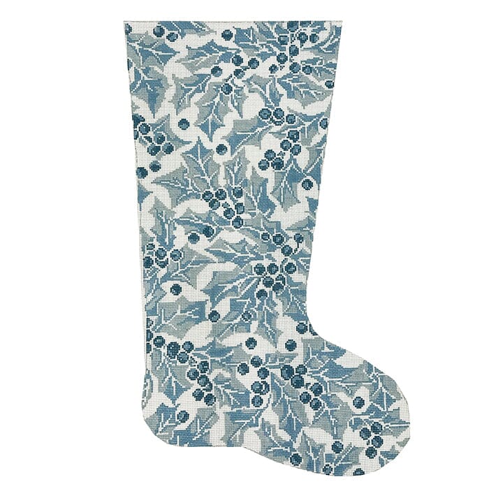 Blue Holly Stocking TTR Painted Canvas The Gingham Stitchery 