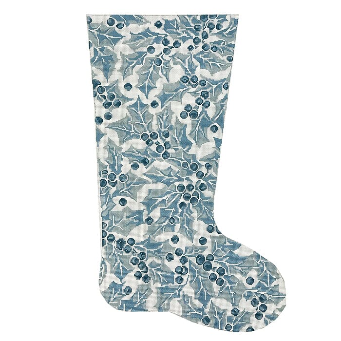 Blue Holly Stocking TTR Painted Canvas The Gingham Stitchery  - 1