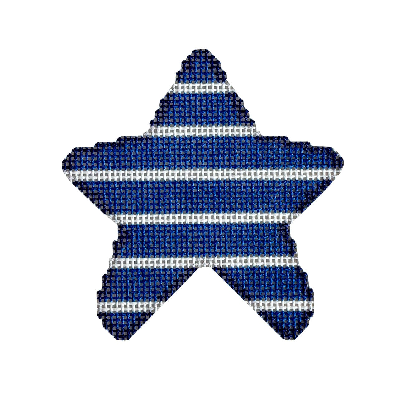 Blue Horizontal Stripes Mini Star Printed Canvas Two Sisters Needlepoint  - 1