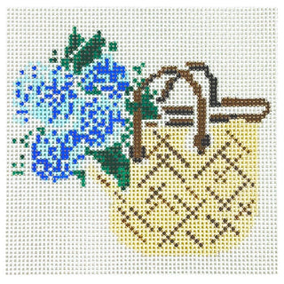 Blue Hydrangea Basket Painted Canvas Walker's Needlepoint 
