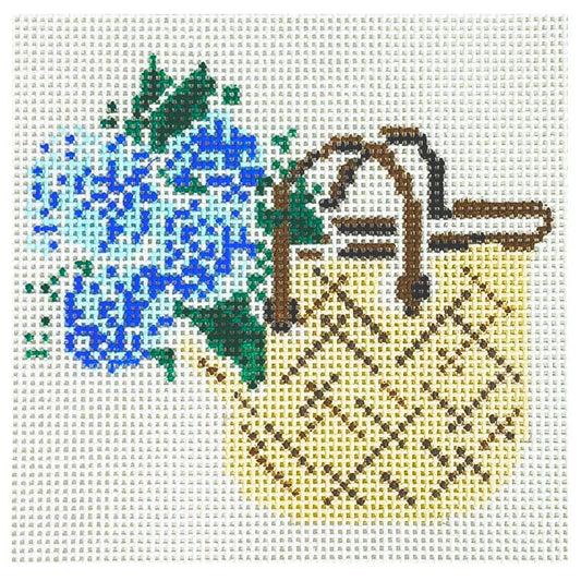 Blue Hydrangea Basket Painted Canvas Walker's Needlepoint 