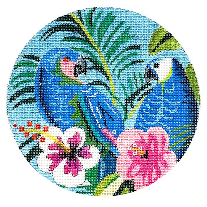 Blue Parakeets Round Painted Canvas Colors of Praise 