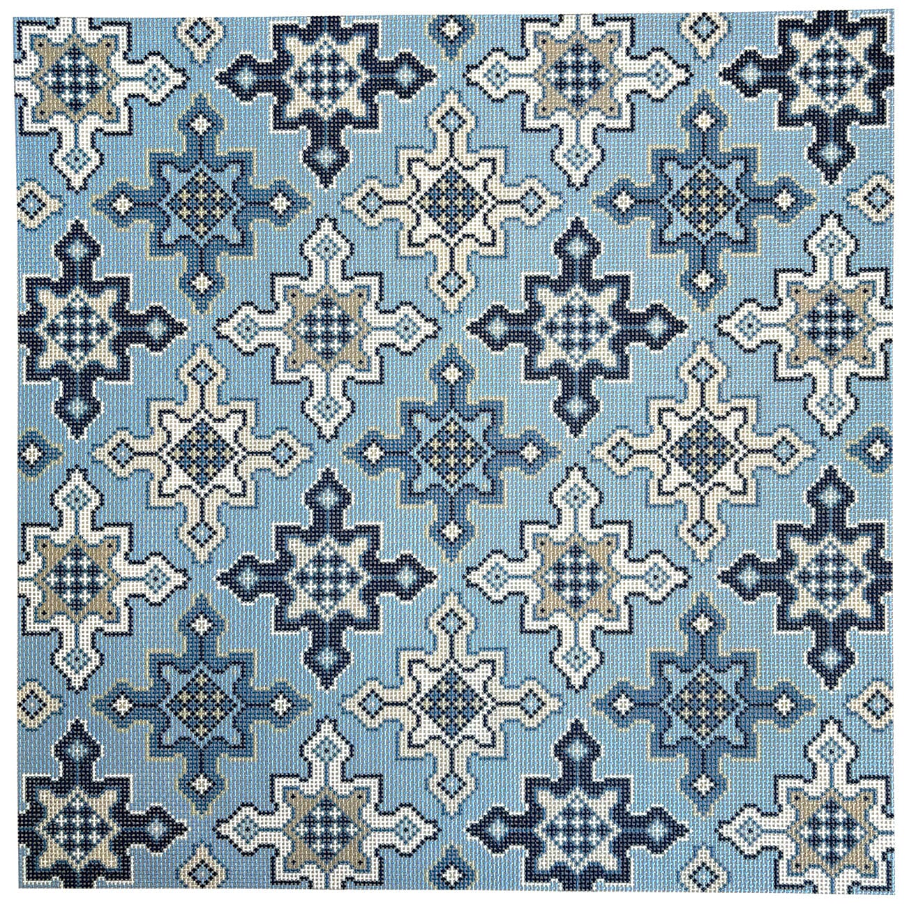 Blue Persian Cross Square Printed Canvas Needlepoint To Go 

