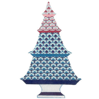 Blue & Red Scallop Tree Painted Canvas Anne Fisher Needlepoint LLC 
