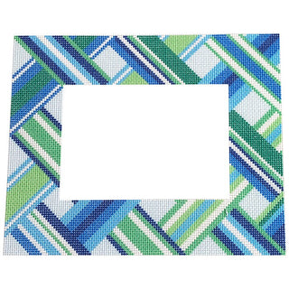 Blue Ribbon Frame Printed Canvas Two Sisters Needlepoint 
