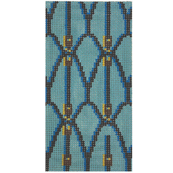 Blue Saddle Eyeglass Case Painted Canvas Anne Fisher Needlepoint LLC 