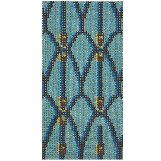Blue Saddle Eyeglass Case Painted Canvas Anne Fisher Needlepoint LLC 