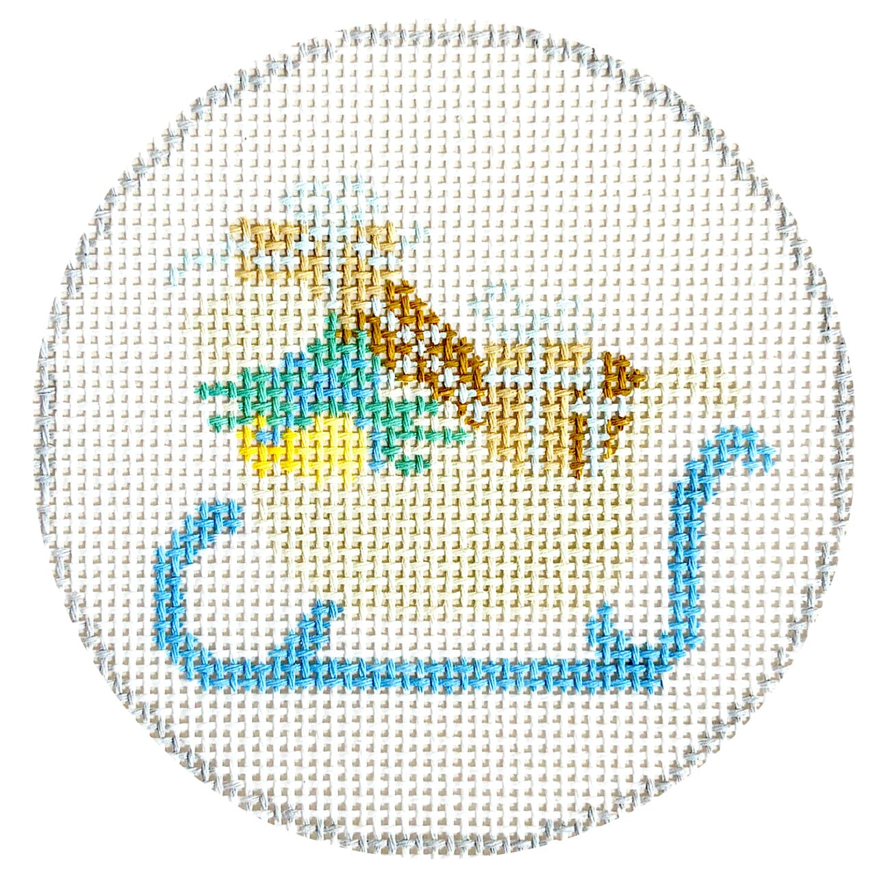 Blue Sled Round Painted Canvas Walker's Needlepoint  - 1