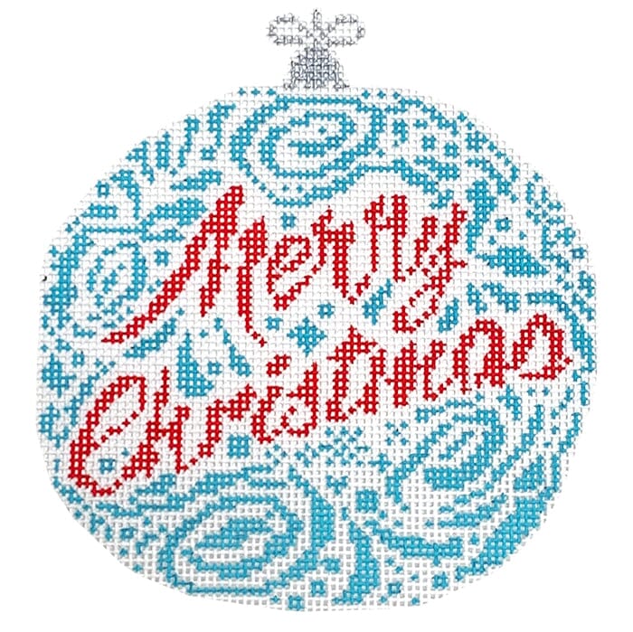 Blue Small Merry Christmas Ornament Painted Canvas Danji Designs  - 1