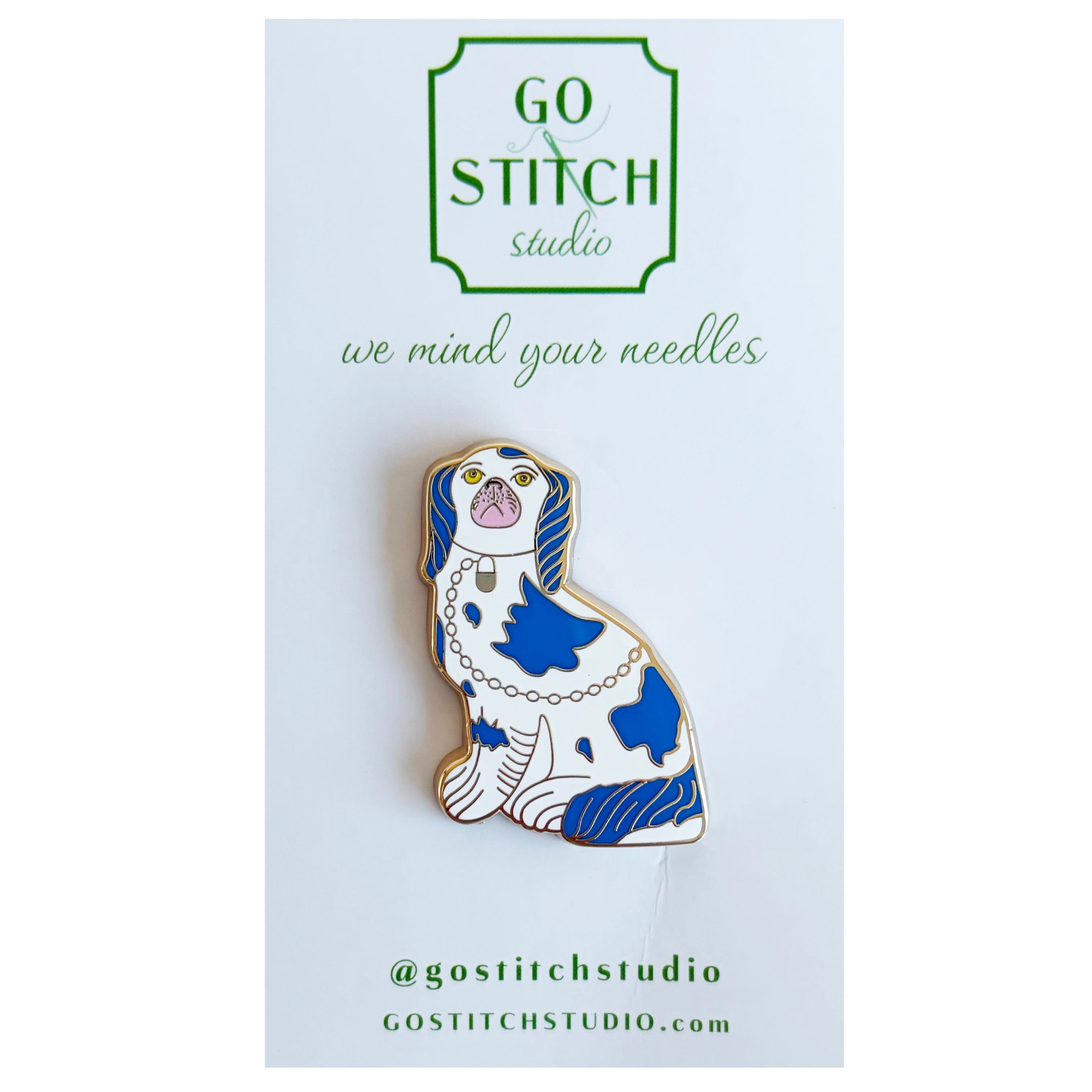 Blue Staffordshire Dog Needle Minder Accessories Go Stitch Studio 
