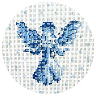 Blue & White Angel Round Painted Canvas Walker's Needlepoint 
