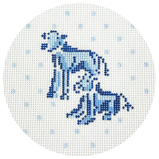 Blue & White Cows Painted Canvas Walker's Needlepoint 
