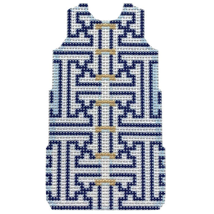 Blue & White Fretwork Mini Shift Printed Canvas Two Sisters Needlepoint 