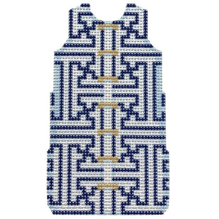 Blue & White Fretwork Mini Shift Printed Canvas Two Sisters Needlepoint 
