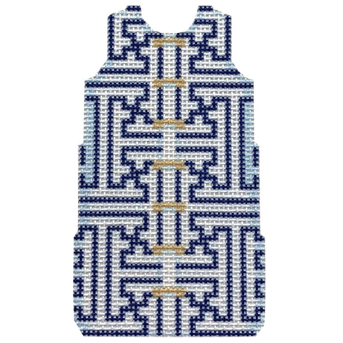 Blue & White Fretwork Mini Shift Printed Canvas Two Sisters Needlepoint 
