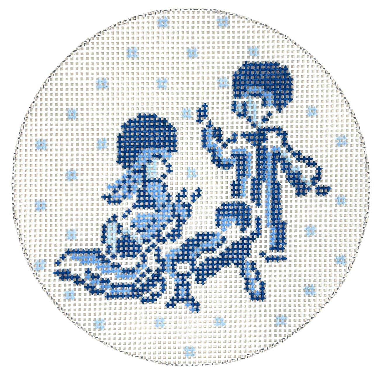 Blue & White Holy Family Round Painted Canvas Walker's Needlepoint 
