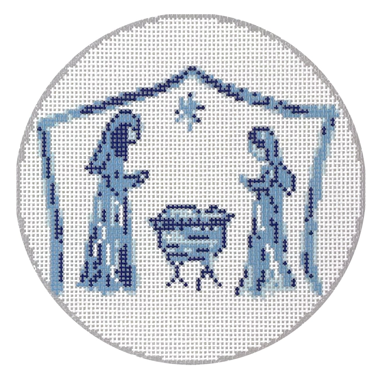 Blue & White Nativity Round Painted Canvas KCN Designers  - 1