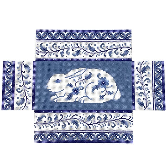Blue White Rabbit, Brick Cover #13 Painted Canvas Susan Roberts Needlepoint Designs Inc.  - 1