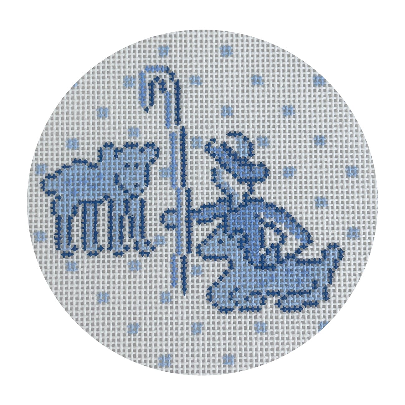 Blue & White Shepherd Round Painted Canvas Walker's Needlepoint  - 1