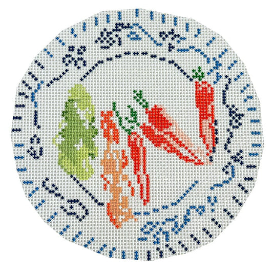 Blue & White Veggie Plate Painted Canvas Walker's Needlepoint 