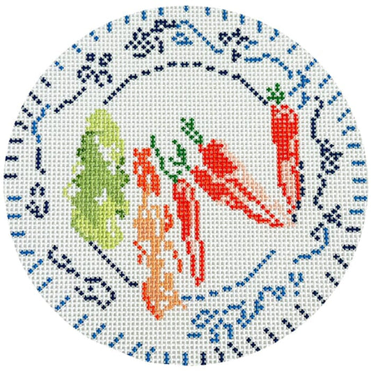 Blue & White Veggie Plate Painted Canvas Walker's Needlepoint 