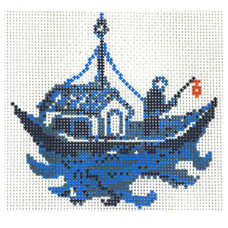 Blue Willow Deconstructed Boat Painted Canvas The Gingham Stitchery 

