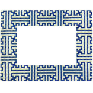 Blue/Cream Fretwork Frame Printed Canvas Two Sisters Needlepoint 
