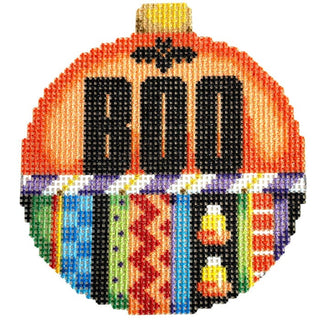 Boo/Stripes Ball Ornament Printed Canvas Two Sisters Needlepoint 
