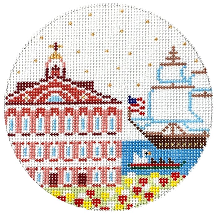 Boston Sights Round Printed Canvas Coco Frank Studio  - 1