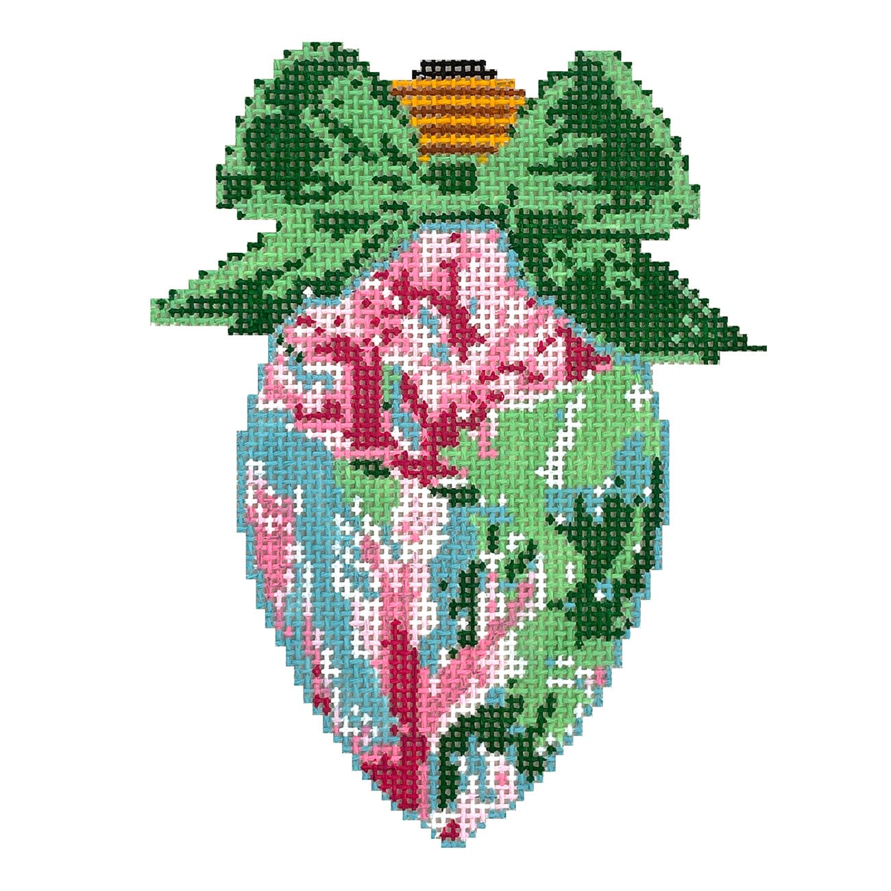 Bow Bulb, Coral Painted Canvas Blue Waters Needlepoint  - 1