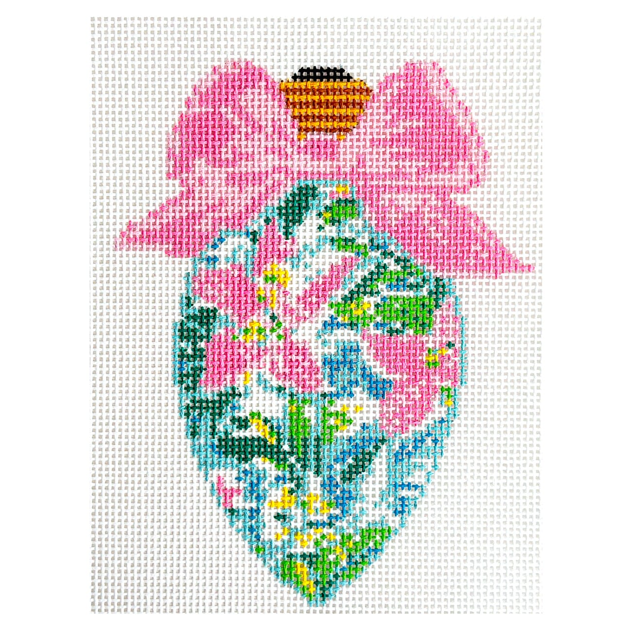 Bow Bulb Hibiscus Painted Canvas Blue Waters Needlepoint  - 1