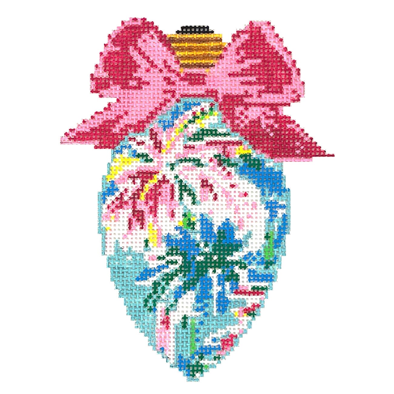 Bow Bulb, Palms Pink/Blue Painted Canvas Blue Waters Needlepoint  - 1