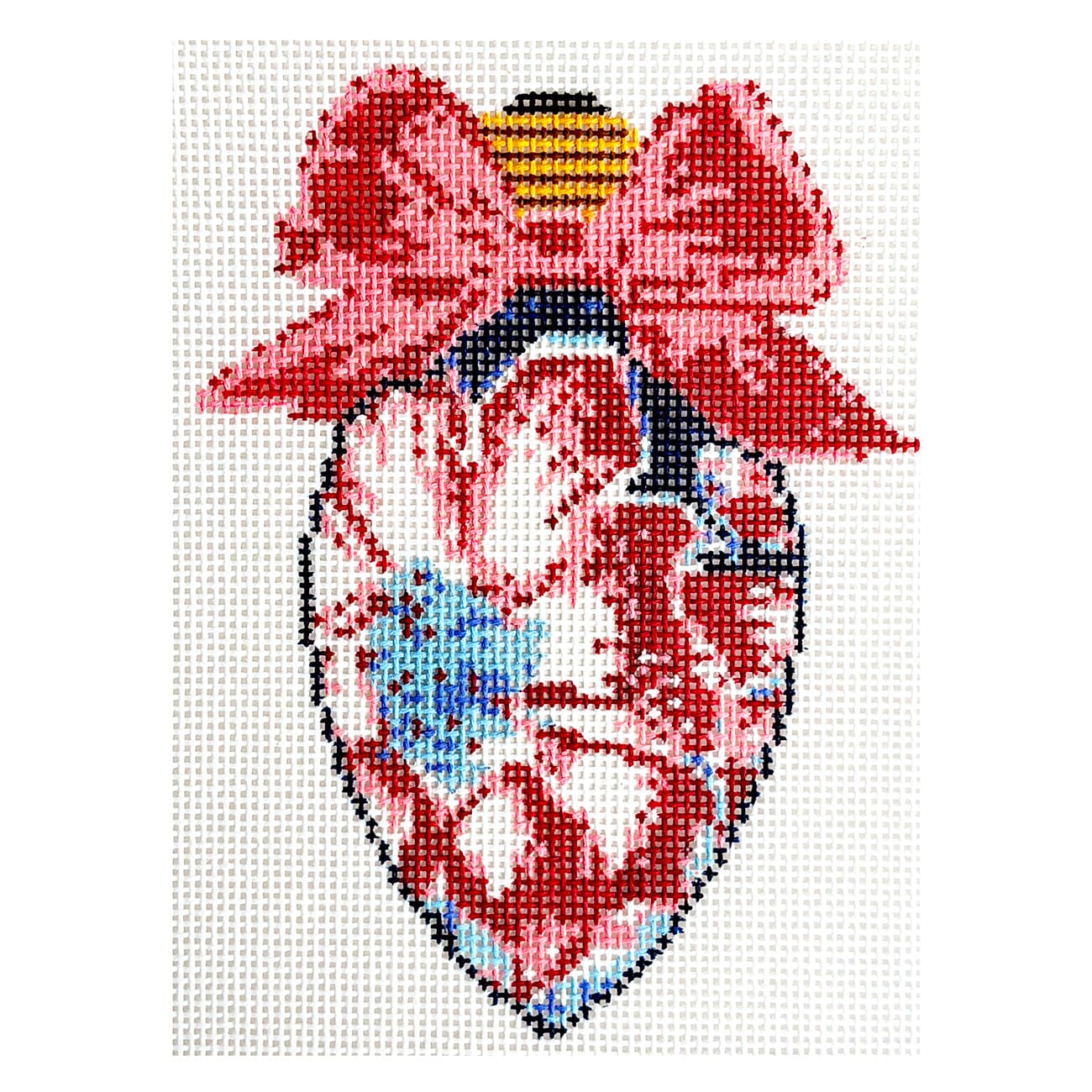 Bow Bulb Pink Floral Painted Canvas Blue Waters Needlepoint  - 1